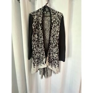 Style & Co Open Front Cardigan Duster Black White Knit Sweater‎ Size Small